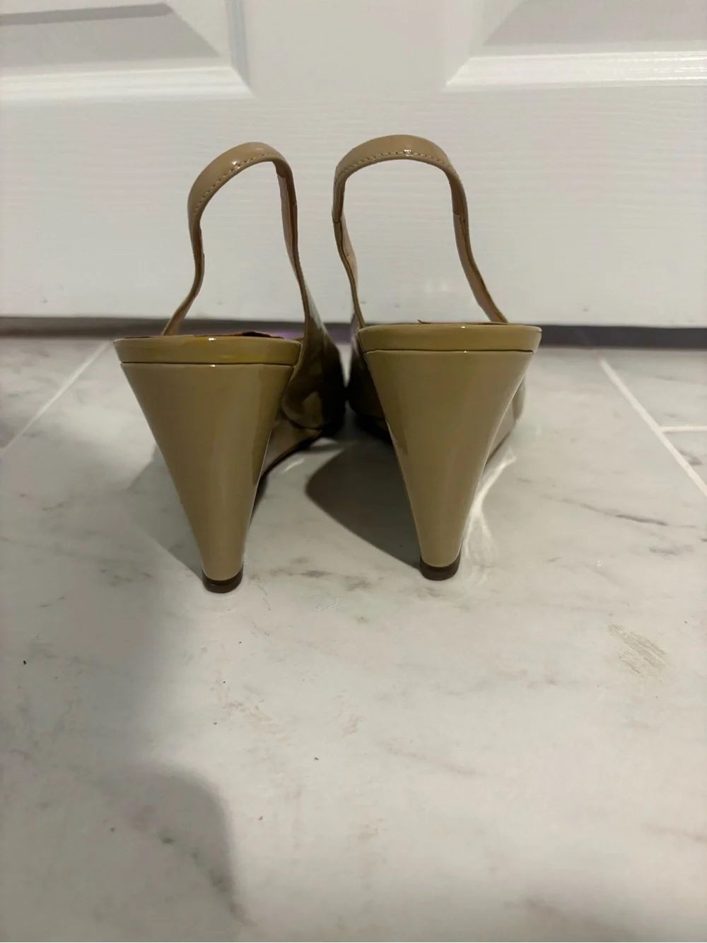 Miu Miu Tan Beige Peep Toe Wedge Slingback Heels